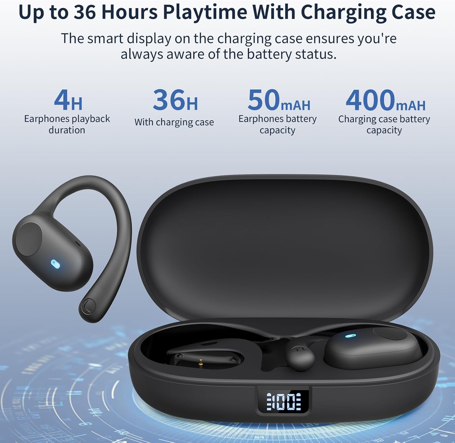 Open Ear Headphones, Bluetooth Headphones 5.3 Sports activities with Good Digital Show,... - Image 2