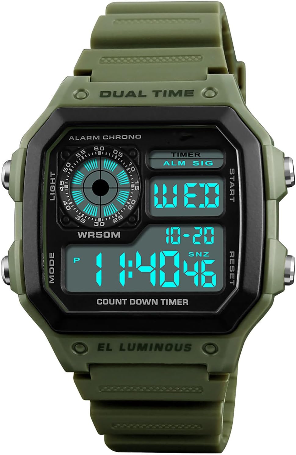 PASOY Males's Digital Multi-Operate Watches Twin Time Alarm Stopwatch Countdown B...