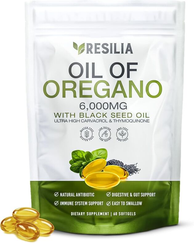Resilia Softgels with Black Seed Oil 6000mg – Natural Oregano Oil Capsules for I...