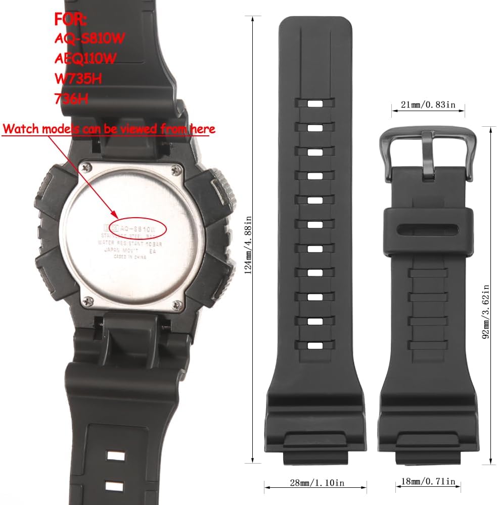 Resin strap Appropriate with Casio AEQ110BW AQ-S810 W735H AQ-S800W watch band met... - Image 2