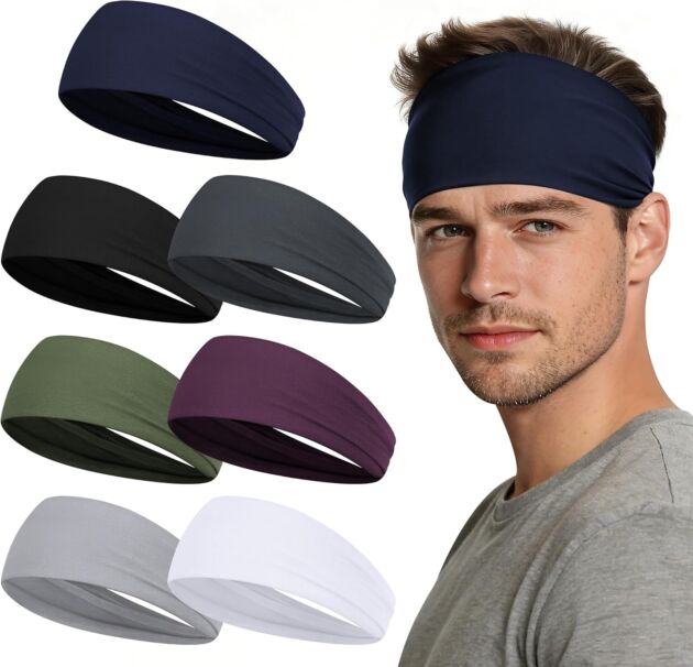 Sport Headbands for Males - 7 Pcs Sweat Absorbent Working Headband for Health Wor...