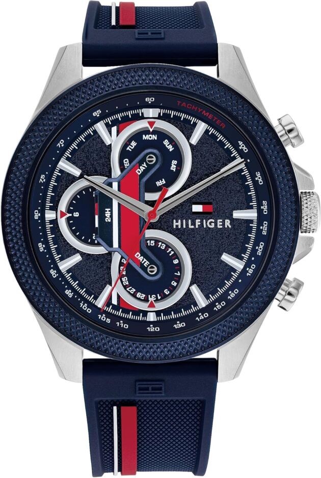 Tommy Hilfiger Males's Multifunction Quartz Watch – 46mm Stainless Metal Case, Rac...