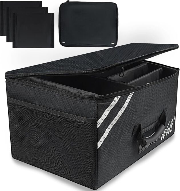 WOLT Automotive Trunk Organizer with Lid, Collapsible Multi Compartment SUV Organizer w...