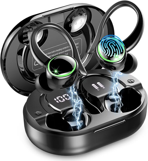 Wi-fi Earbuds, 2025 Bluetooth 5.4 Headphones Sports activities, 50H Playback Over-Ear bu...