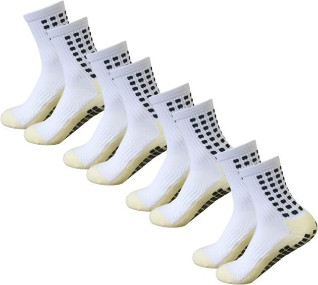 Yufree 4 Pairs Mens Grip Soccer Socks Non Slip Grippy Ladies Socks for Soccer B...