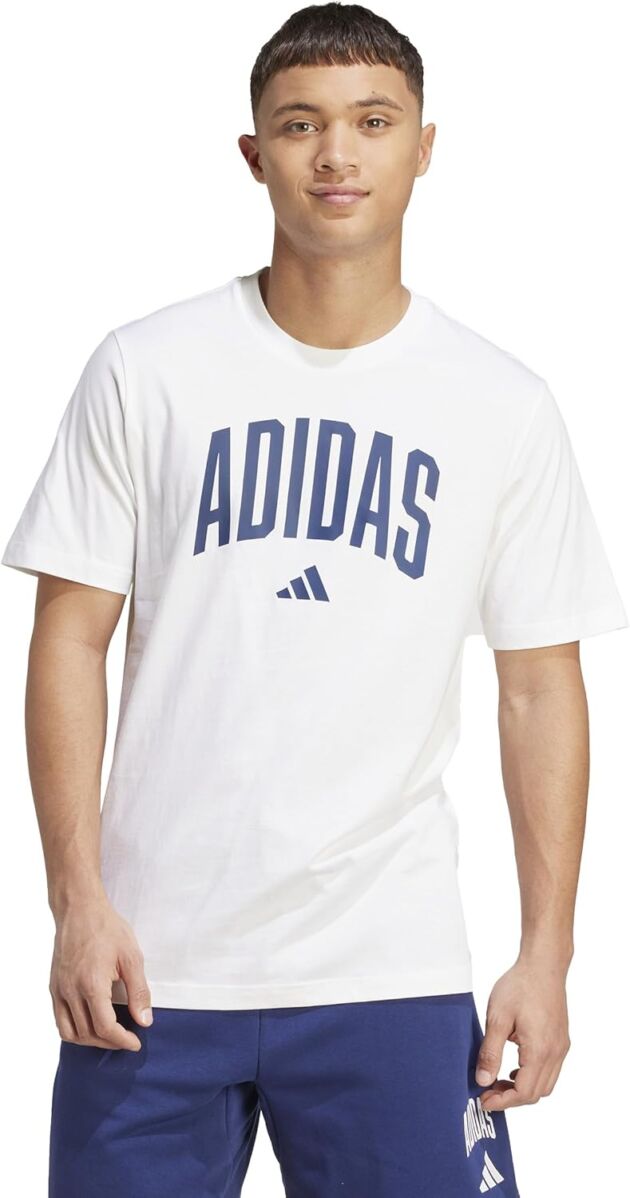 adidas Males's Collegiate Lineage Graphic T-Shirt, White, Small