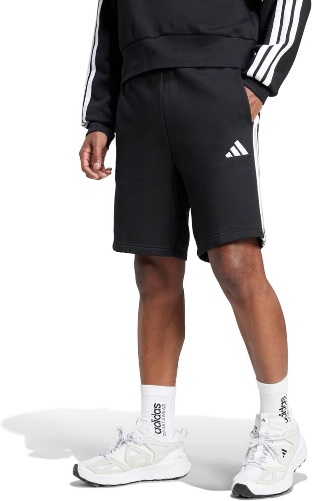adidas Mens Necessities 3-Stripes Fleece 9-inch Shorts