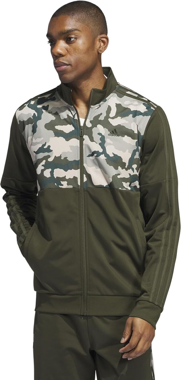 adidas Males's Necessities Camouflage Tricot Monitor Jacket