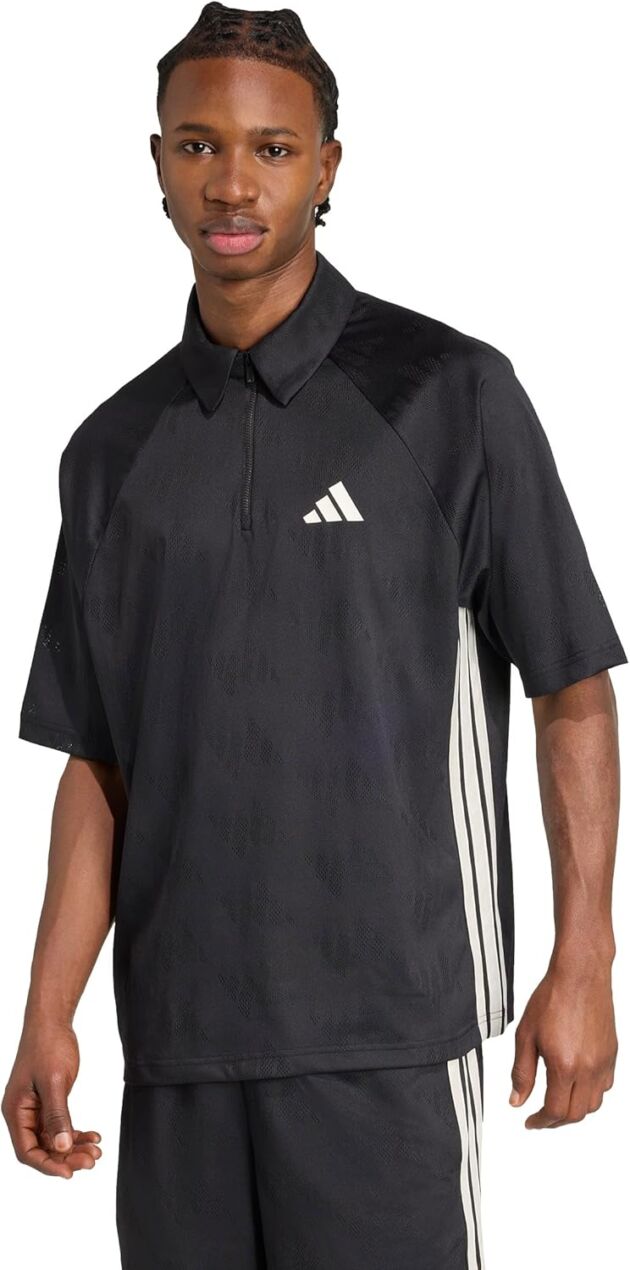 adidas Males's Stadium 3-Stripes Tennis Impressed Jacquard Polo T-Shirt