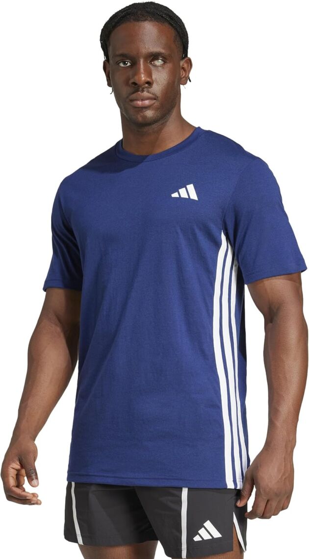 adidas Males's Prepare Necessities FeelReady 3-Stripes T-Shirt
