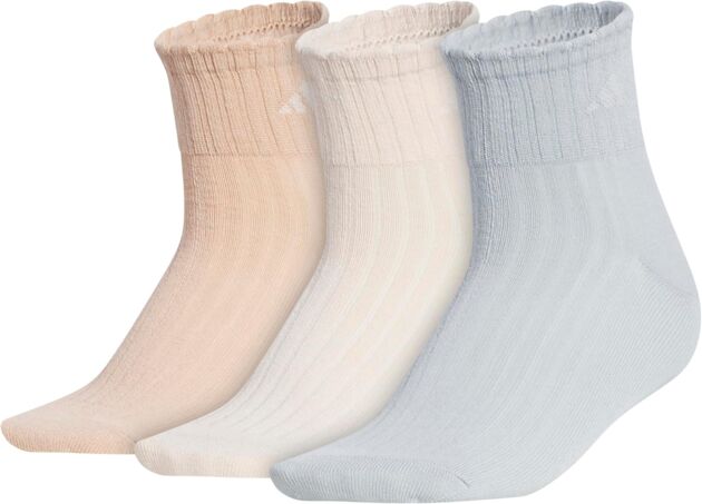 adidas Girls's Scalloped Quarter Ankle Socks (3 Pairs) Ribbed Ruffle Socks